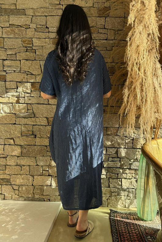 Salcombe Chalk Stripe Cotton Cocoon Dress Navy